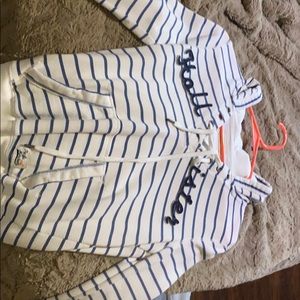 White and navy striped hollister hoodie